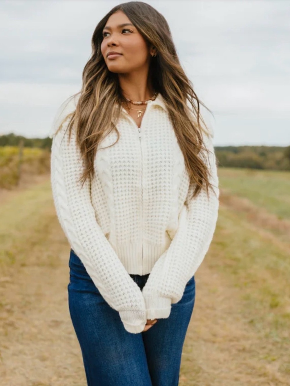 Women’s Cream Cable-Knit Zip Up Cardigan Sweater size M NWT